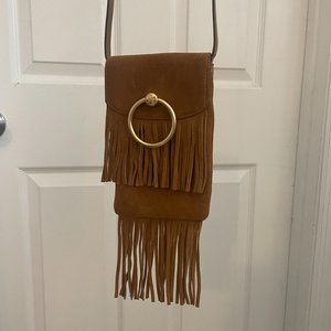 Tory Burch Rare Brown Suede Fringe Cross Body Purse